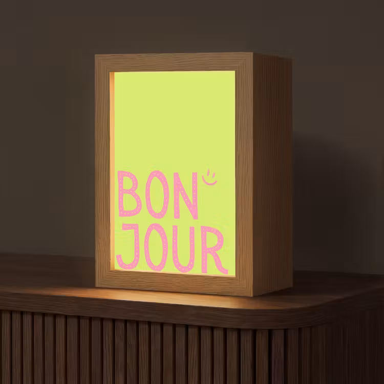 Groen - Smiley - Bonjour - Roze Light Box met kabel (Tafellamp) klein -z3d_website