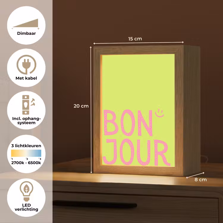 Groen - Smiley - Bonjour - Roze Light Box met kabel (Tafellamp) klein -USP_NL