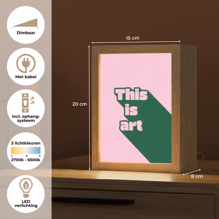 Groen - Teskt - This is art - Roze Light Box met kabel (Tafellamp) klein -USP_NL