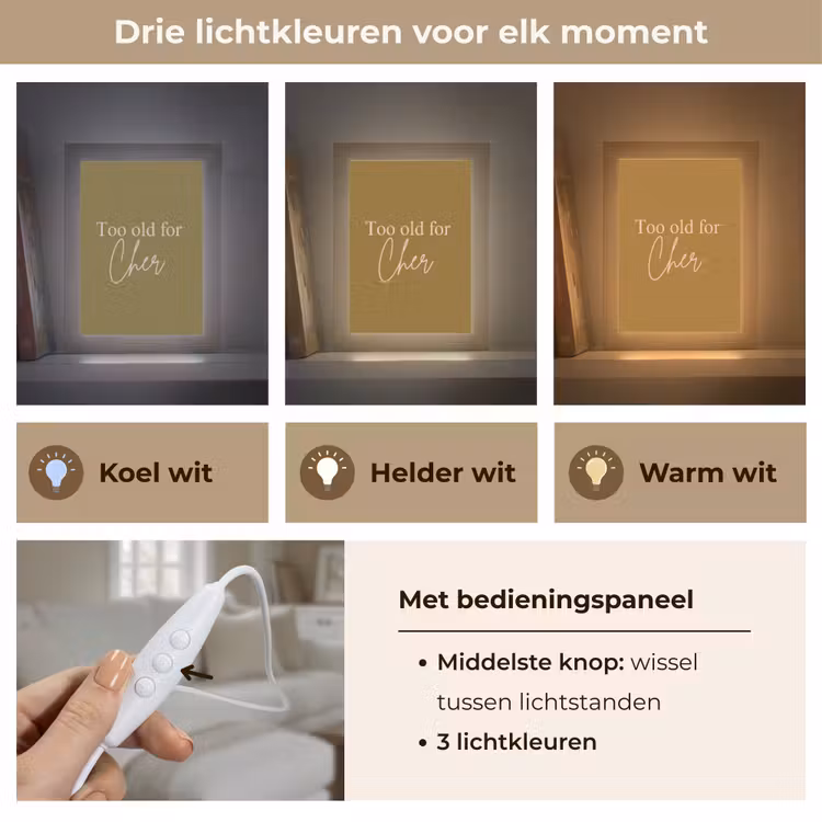 Groen - Too old for cher - Roze Light Box met kabel (Tafellamp) klein -USP_lichtkleurNL