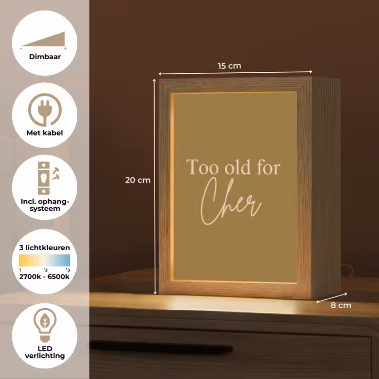 Groen - Too old for cher - Roze Light Box met kabel (Tafellamp) klein -USP_NL