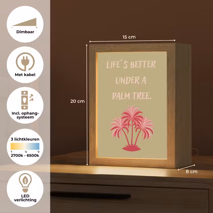 Groen - Zomer - Quote - Palmboom Light Box met kabel (Tafellamp) klein -USP_NL