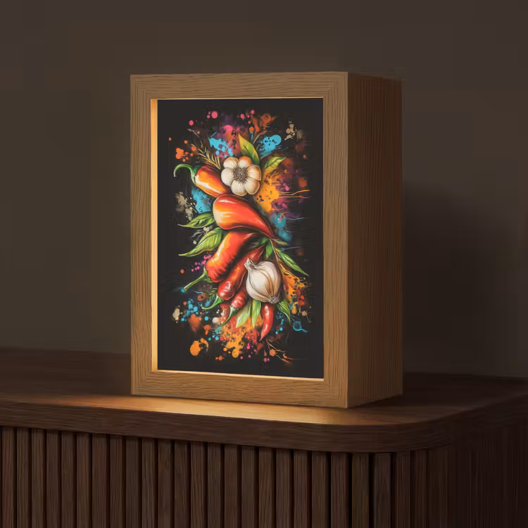 Groente - Peper - Knoflook - Graffiti - Verf - Kleurrijk Light Box met kabel (Tafellamp) klein -z3d_website