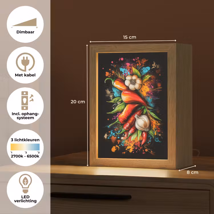 Groente - Peper - Knoflook - Graffiti - Verf - Kleurrijk Light Box met kabel (Tafellamp) klein -USP_NL
