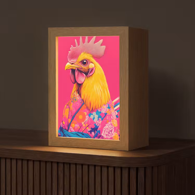 Haan - Kleurrijk - Kimono - Roze Light Box met kabel (Tafellamp) klein -z3d_website