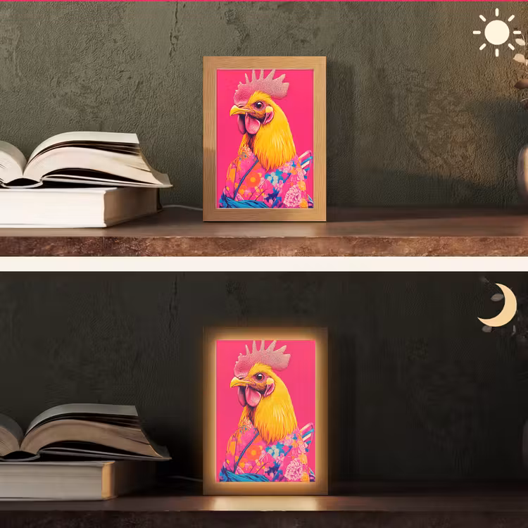 Haan - Kleurrijk - Kimono - Roze Light Box met kabel (Tafellamp) klein -sfeer3