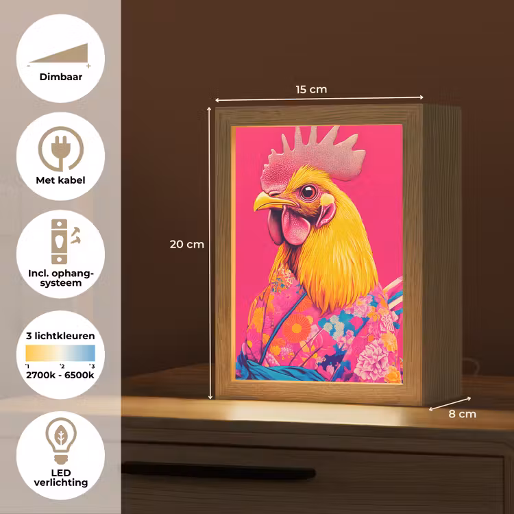 Haan - Kleurrijk - Kimono - Roze Light Box met kabel (Tafellamp) klein -USP_NL