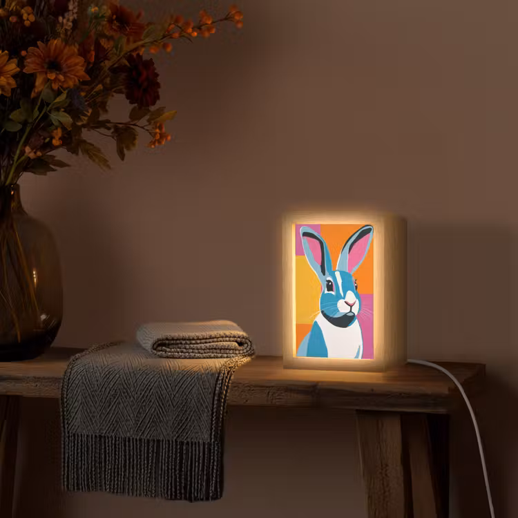 Haas - Kleurvakken - Oren - Roze Light Box met kabel (Tafellamp) klein -sfeer4