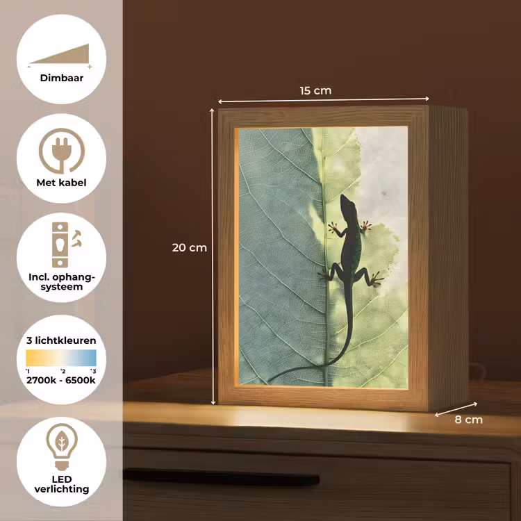 Hagedis - Blad - Nerven - Groen Light Box met kabel (Tafellamp) klein -USP_NL