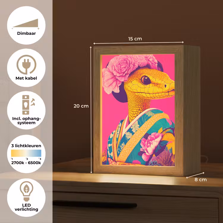 Hagedis - Bloemen - Roze - Kimono Light Box met kabel (Tafellamp) klein -USP_NL