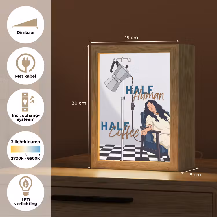 Half human, Half Coffee - Infuus - Koffie Light Box met kabel (Tafellamp) klein -USP_NL