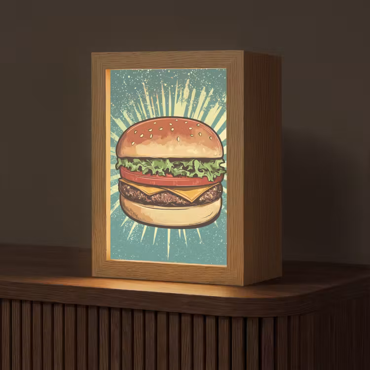 Hamburger - Illustratie - Sla - Kaas Light Box met kabel (Tafellamp) klein -z3d_website
