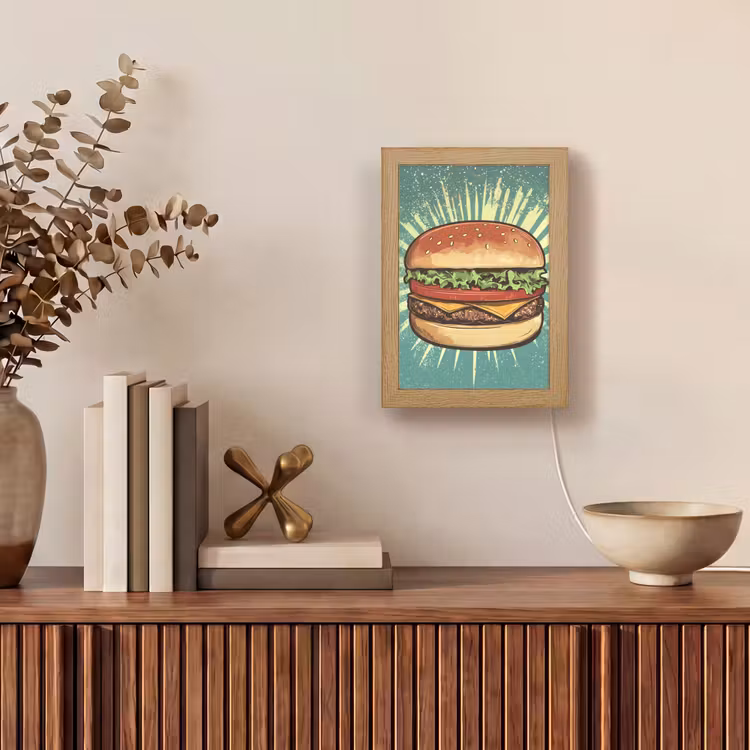 Hamburger - Illustratie - Sla - Kaas Light Box met kabel (Tafellamp) klein -sfeer2