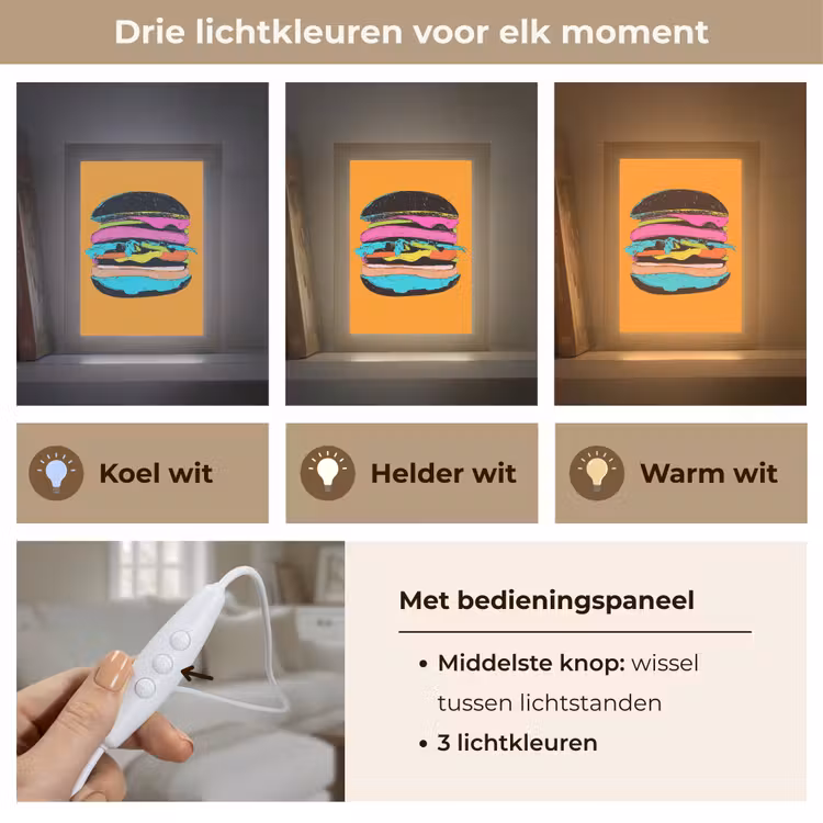 Hamburger - Kleurrijk - Speels Light Box met kabel (Tafellamp) klein -USP_lichtkleurNL