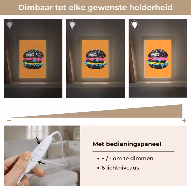 Hamburger - Oranje - Neon - popart Light Box met kabel (Tafellamp) klein -USP_dimbaarNL