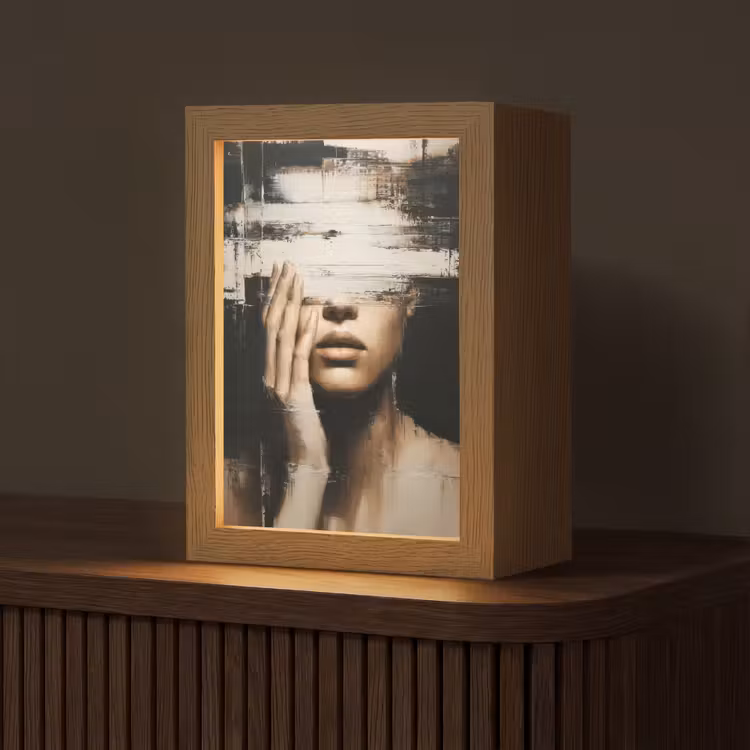 Hand - Gezicht - Strepen - Abstract Light Box met kabel (Tafellamp) klein -z3d_website