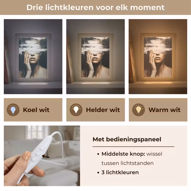 Hand - Gezicht - Strepen - Abstract Light Box met kabel (Tafellamp) klein -USP_lichtkleurNL