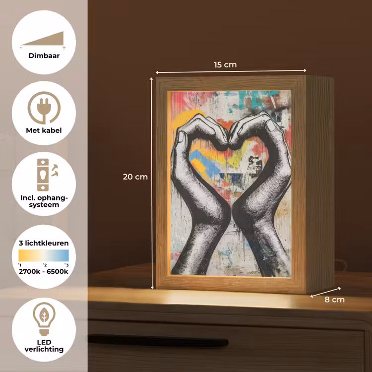 Handen - Hart - Street art - Graffiti Light Box met kabel (Tafellamp) klein -USP_NL