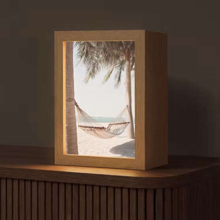 Hangmat - Palmbomen - Strand - Zee Light Box met kabel (Tafellamp) klein -z3d_website