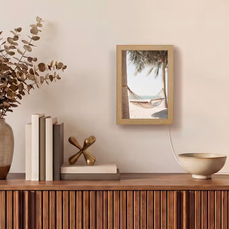 Hangmat - Palmbomen - Strand - Zee Light Box met kabel (Tafellamp) klein -sfeer2