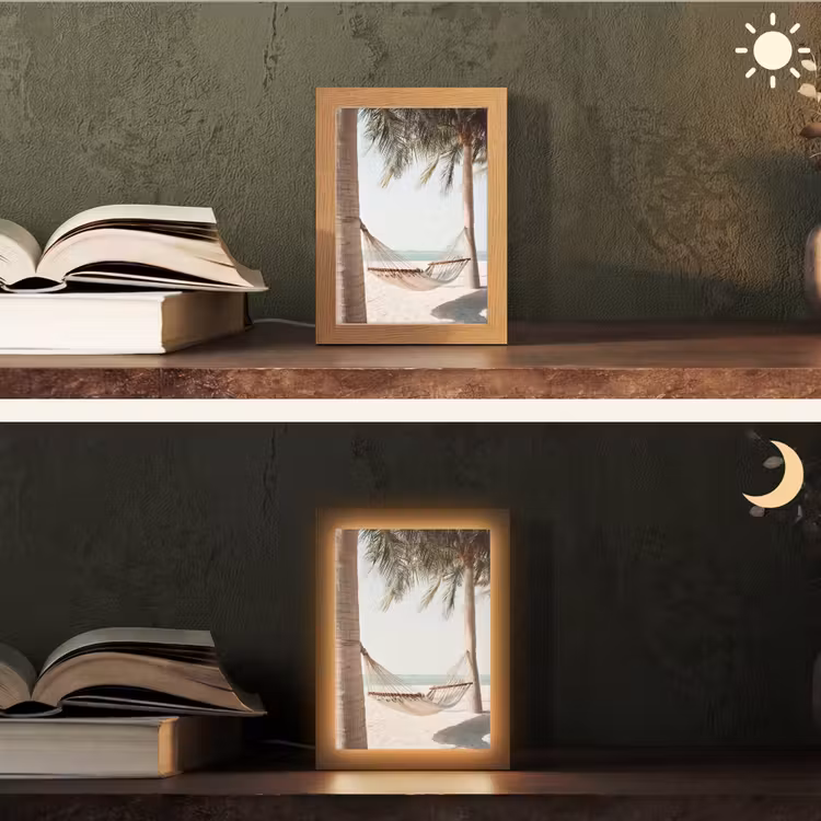 Hangmat - Palmbomen - Strand - Zee Light Box met kabel (Tafellamp) klein -sfeer3