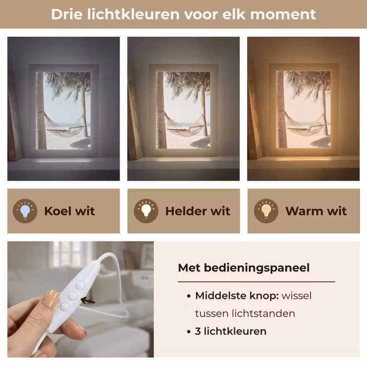 Hangmat - Palmbomen - Strand - Zee Light Box met kabel (Tafellamp) klein -USP_lichtkleurNL