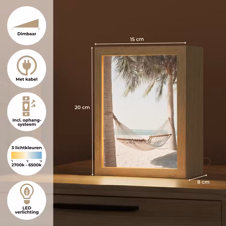 Hangmat - Palmbomen - Strand - Zee Light Box met kabel (Tafellamp) klein -USP_NL