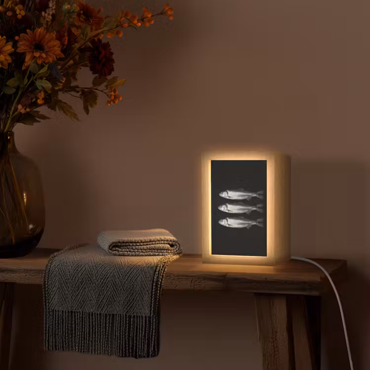 Haring - Vissen - Zwart Light Box met kabel (Tafellamp) klein -sfeer4
