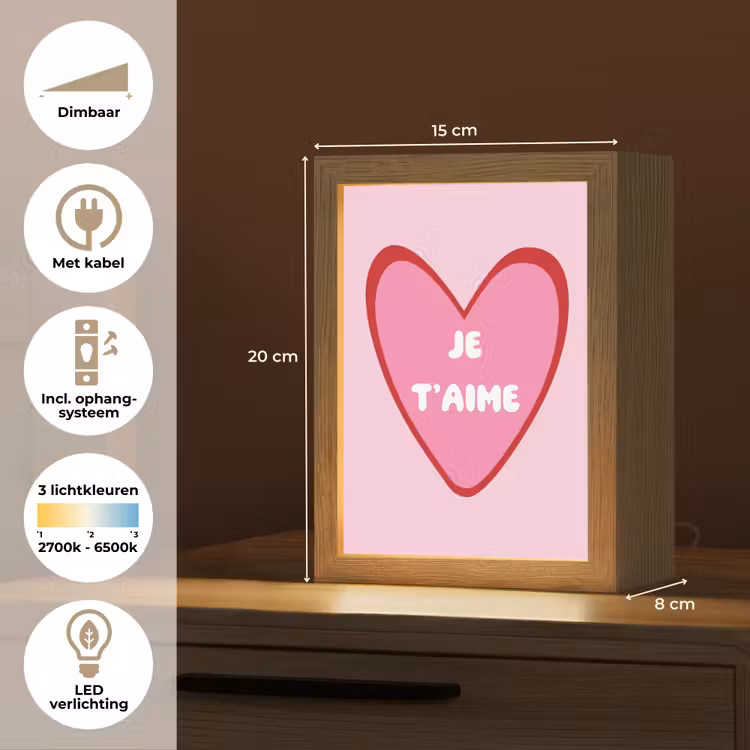 Hart - Frans - Valentijn - Roze Light Box met kabel (Tafellamp) klein -USP_NL