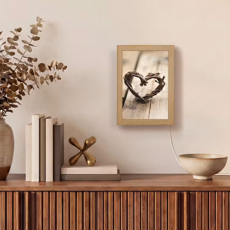 Hart - Hout - Natuur - Takken - Bruin Light Box met kabel (Tafellamp) klein -sfeer2