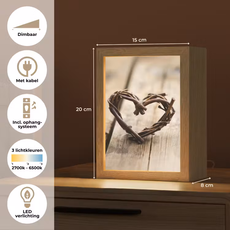 Hart - Hout - Natuur - Takken - Bruin Light Box met kabel (Tafellamp) klein -USP_NL