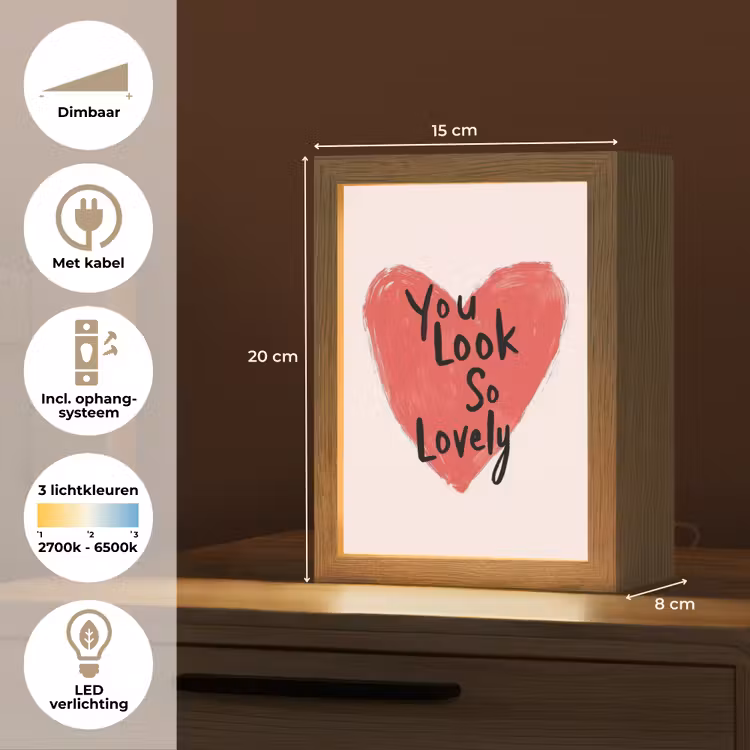 Hart - Rood - Valentijn Light Box met kabel (Tafellamp) klein -USP_NL
