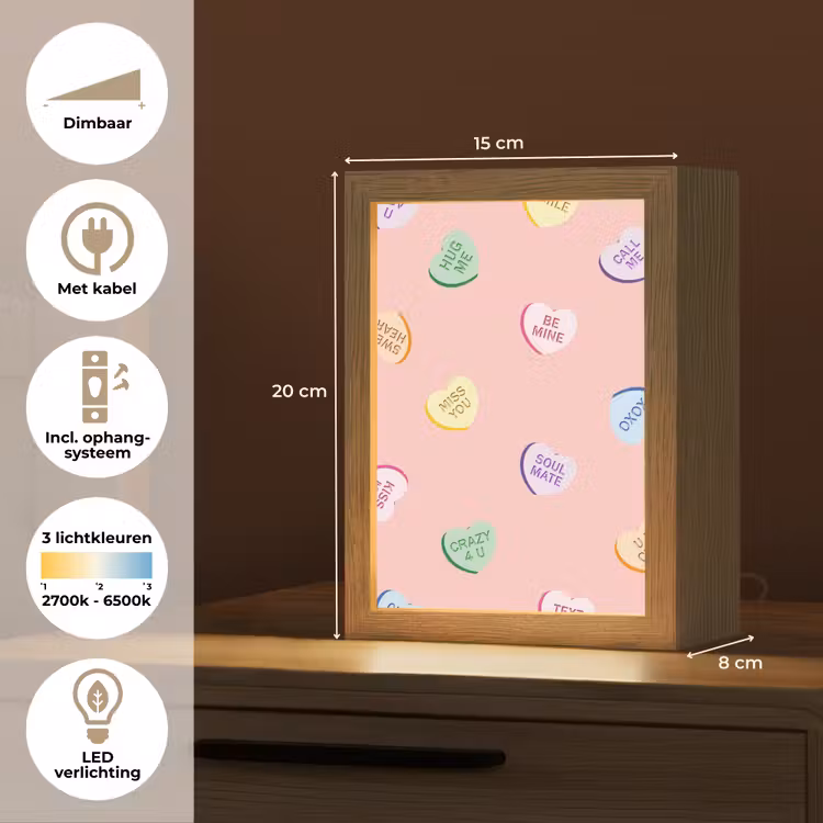 Hart - Snoep - Pastel - Tekst Light Box met kabel (Tafellamp) klein -USP_NL