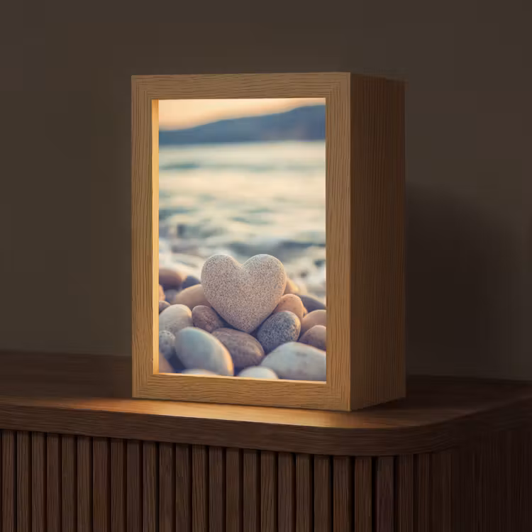 Hart - Stenen - Natuur - Keien - Zen - Kiezelstenen Light Box met kabel (Tafellamp) klein -z3d_website