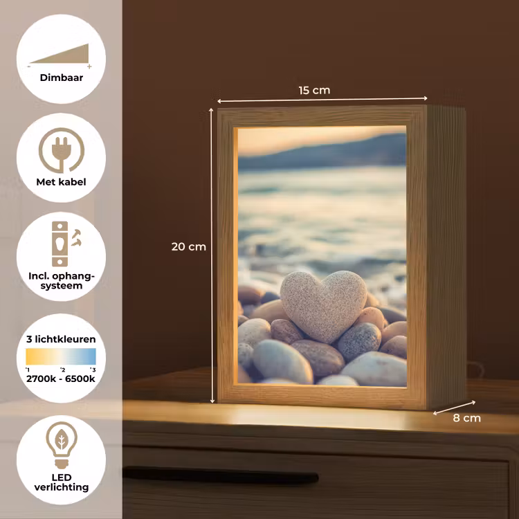 Hart - Stenen - Natuur - Keien - Zen - Kiezelstenen Light Box met kabel (Tafellamp) klein -USP_NL