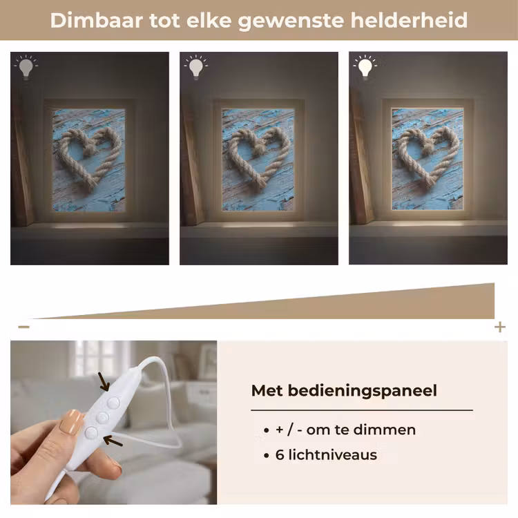 Hart - Touw - Hout - Rustiek Light Box met kabel (Tafellamp) klein -USP_dimbaarNL