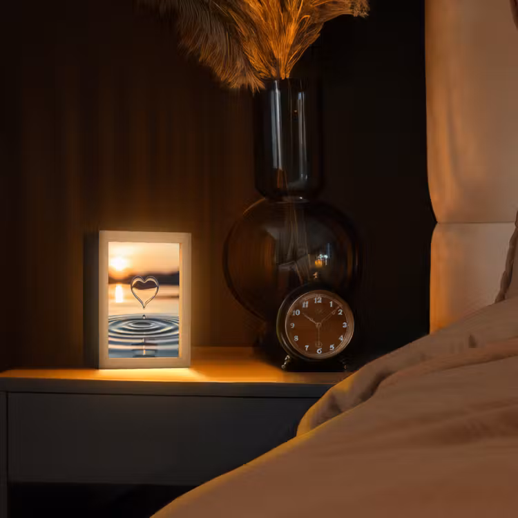 Hart - Water - Zonsondergang - Natuur - Zen Light Box met kabel (Tafellamp) klein -sfeer1