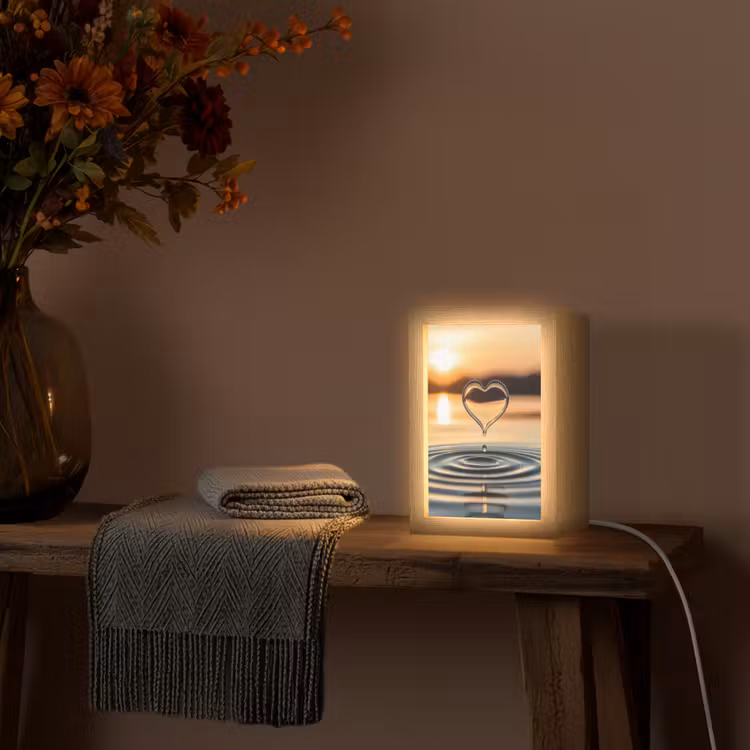 Hart - Water - Zonsondergang - Natuur - Zen Light Box met kabel (Tafellamp) klein -sfeer4