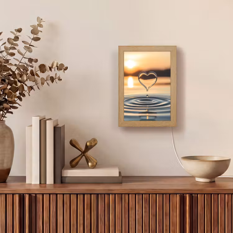 Hart - Water - Zonsondergang - Natuur - Zen Light Box met kabel (Tafellamp) klein -sfeer2