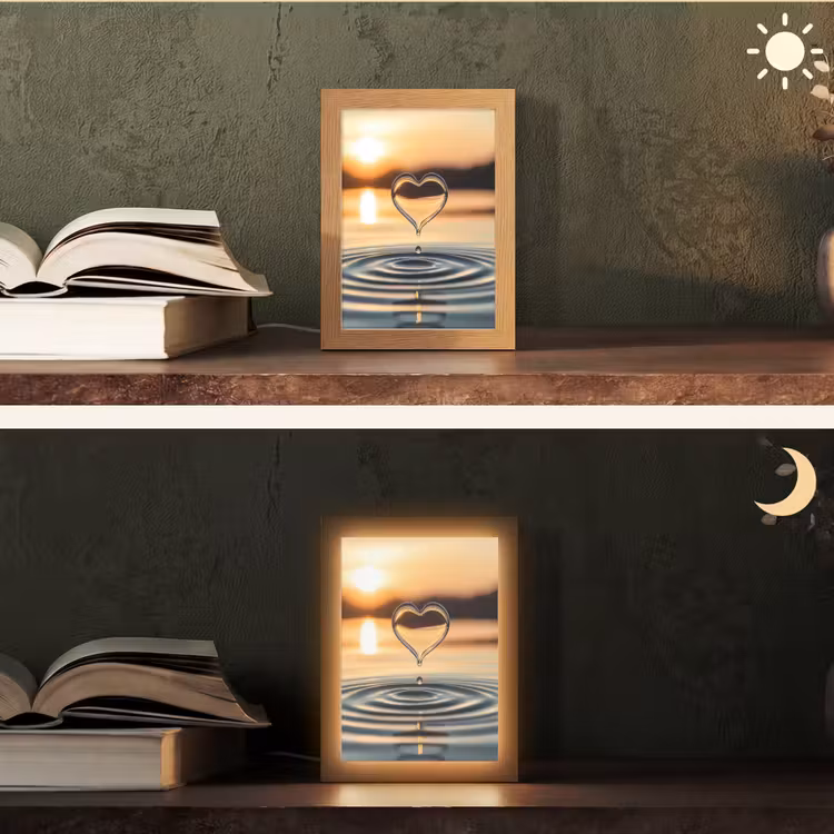 Hart - Water - Zonsondergang - Natuur - Zen Light Box met kabel (Tafellamp) klein -sfeer3