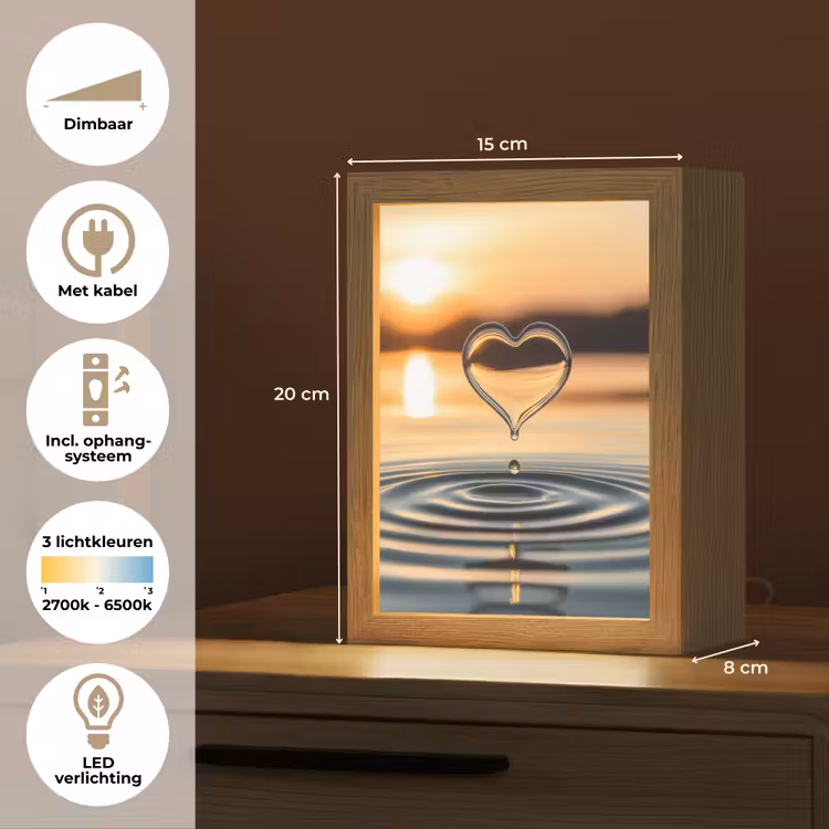 Hart - Water - Zonsondergang - Natuur - Zen Light Box met kabel (Tafellamp) klein -USP_NL