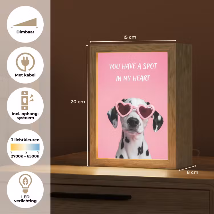 Hartjes - Hond - Valentijn - Roze Light Box met kabel (Tafellamp) klein -USP_NL
