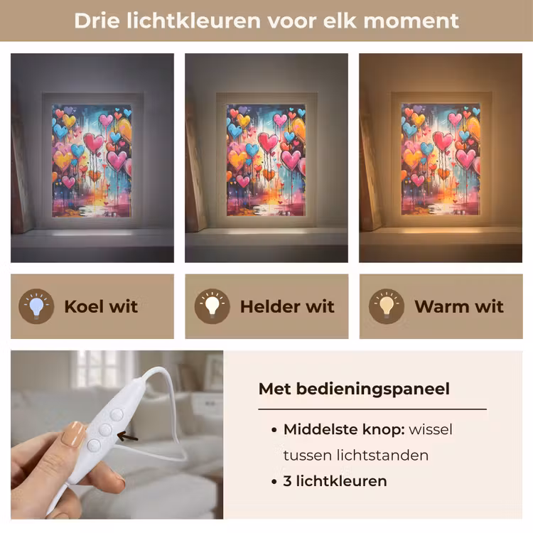 Hartjes - Kleuren - Kunst - Liefde Light Box met kabel (Tafellamp) klein -USP_lichtkleurNL