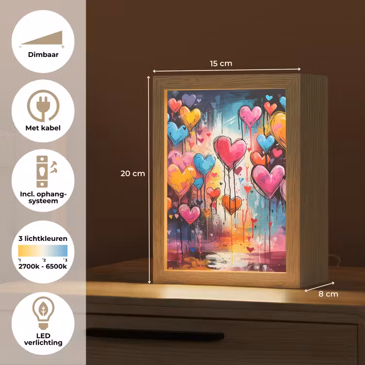 Hartjes - Kleuren - Kunst - Liefde Light Box met kabel (Tafellamp) klein -USP_NL