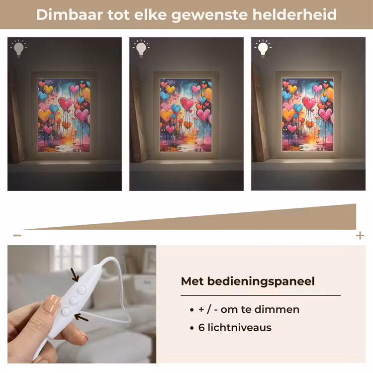 Hartjes - Kleuren - Kunst - Liefde Light Box met kabel (Tafellamp) klein -USP_dimbaarNL
