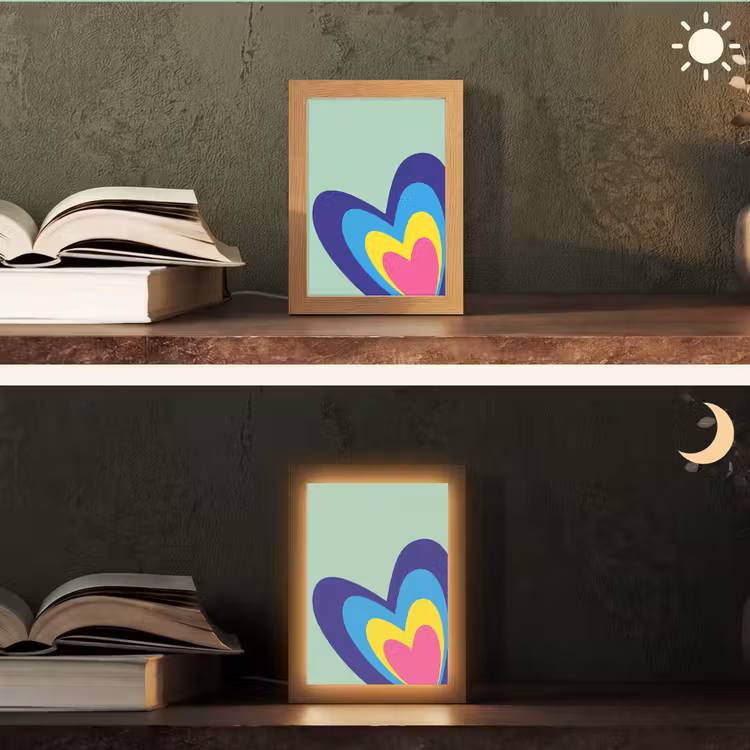 Hartjes - Kleurrijk - Valentijn Light Box met kabel (Tafellamp) klein -sfeer3