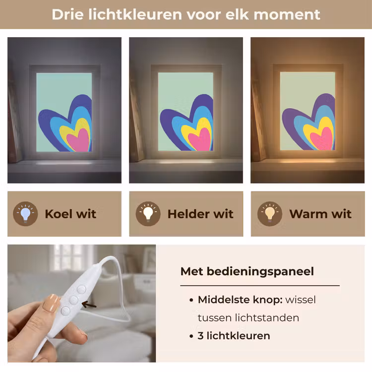 Hartjes - Kleurrijk - Valentijn Light Box met kabel (Tafellamp) klein -USP_lichtkleurNL