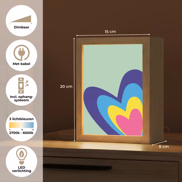 Hartjes - Kleurrijk - Valentijn Light Box met kabel (Tafellamp) klein -USP_NL