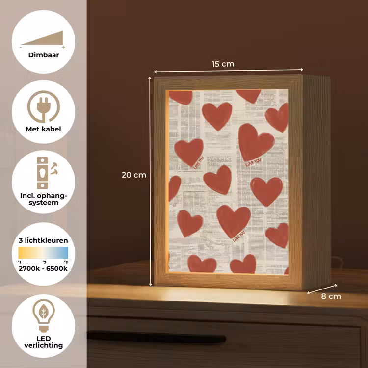 Hartjes - Krant - Loveyou Light Box met kabel (Tafellamp) klein -USP_NL