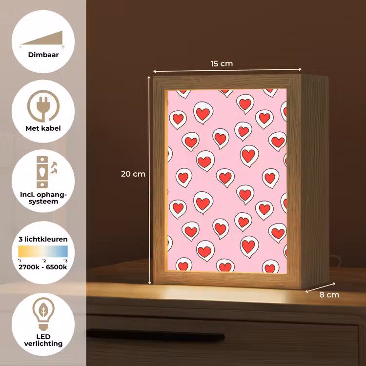 Hartjes - Patroon - Rood Light Box met kabel (Tafellamp) klein 925 -USP_NL